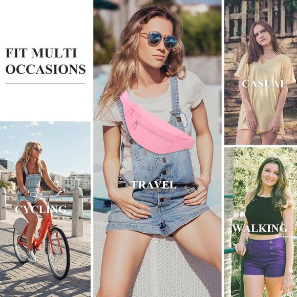 Women Men Hot Pink Large Crossbody Fanny Pack Belt Bag Hands-Free Waist Pack - Picture 6 of 6